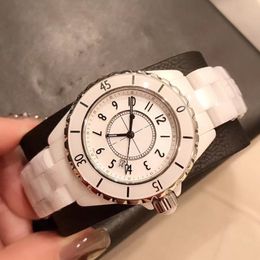 Montre Femme 33mm Mouvement Céramique Luxe Boîtier Haute Qualité Mode Quartz-BatterieMontre Cuir