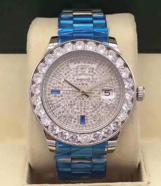 Reloj para mujer, conjunto de puntas de 43 mm, relojes con diamantes, relojes helados, caja automática, reloj de pulsera de acero inoxidable con cara multicolor y diamantes grandes para hombre
