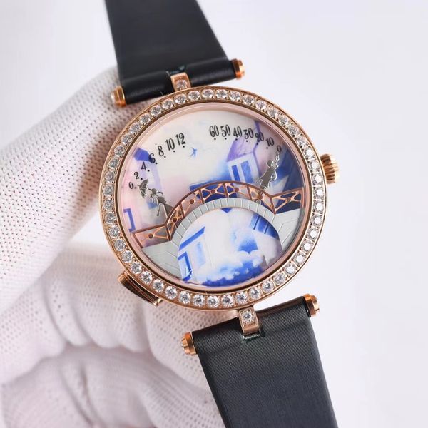 Reloj para mujer Kisses Three Lives and Gives Girlfriend Diamond Ring, Sapphire Mirror Lover Bridge, pin de reloj con efecto 3D para hombres y mujeres, reloj de alta calidad