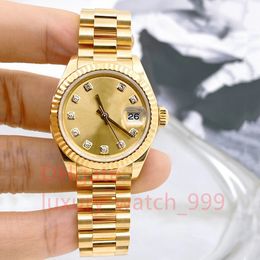 Women's Watch Never Outdated Small Gold Worker Wabor 28 mm Plate Diamond Scarving Never fatiguée de regarder l'apparence classique Machinerie automatique Machinerie en or 18K Full