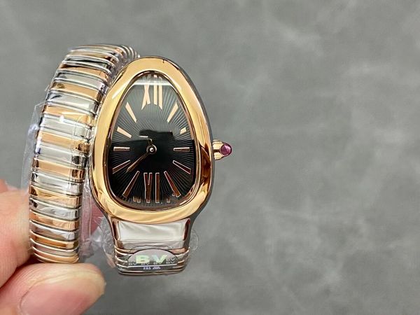 Reloj para mujer Serpiente Sombra Diamante Movimiento de cuarzo suizo Zafiro Acabado de espejo Correa de cuerpo fabricada en acero Vitrinas Reloj de lujo elegante de alta calidad