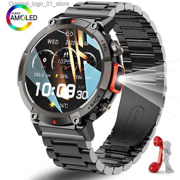 Relojes de mujer 2023 nuevos hombres inteligentes al aire libre con linterna deporte pulsera de fitness presión arterial IP67 impermeable inteligente para Android Q231101