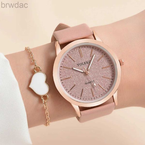 Women's Watches 2pcs set Women Watches Fashion Casual Ladies Quartz Wallwatches Store de cuero Reloj Femenino Reloj For Girl Gift No Box 240409