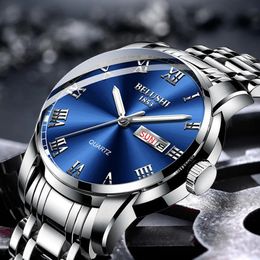 Relojes de mujer BELUSHI, relojes de cuarzo de negocios a la moda para hombres, relojes de pulsera analógicos impermeables de acero de marca de lujo superior, reloj calendario para hombres 231012