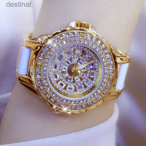 Montres femme BS bee sister marque de luxe femmes montres pleine diamant montre Bracelet en or Bracelet en céramique femme étanche montres à Quartz GoldenL231018