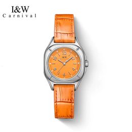 Relojes para mujer Carnival High End Series IW Marca Moda Reloj de cuarzo naranja para mujer Cuero de lujo Impermeable para mujer Montre Femme 230725