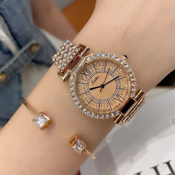 Montres pour femmes montre-Bracelet en diamant marque de luxe montres-bracelets de mode en or Rose pour femmes haut de gamme dames horloge à main 231128