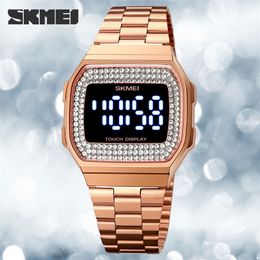 Dameshorloges Mode Dameshorloges Luxe LED-licht Digitaal horloge Roestvrij staal Dames Jurkhorloge Kalender Klok SKMEI-armband 231201