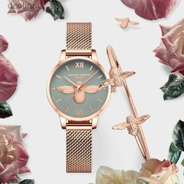 Hannah Martin 2023 nieuwe dames luxe horloge rosé goud 31 mm klassiek casual meisje jurk horloge armband set 3D gegraveerde bij wijzerplaat ClockL231216