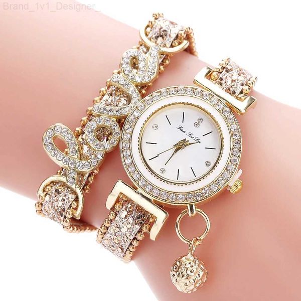 Relojes de mujer, gran oferta, moda, estilo de amor, diamantes de imitación, pulsera de cuero para mujer L2402