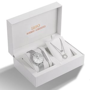 Dames Horloges IBSO Quartz Horloge Set Kristal Armband Ketting Sets Vrouwelijke Sieraden Zilver Valentijnsdag Cadeau 230725