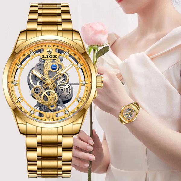 Montres pour femmes LIGE 2023 montre en or femmes dames tout acier squelette Design Bracelet femme horloge Relogio Feminino 230719