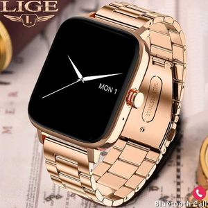 Women's Watches Lige Lige Smart Watch Women Custom Dial Smartwatch para Android iOS Water Water Bluetooth Music Watches Full Touch Bracelet Clock 240409
