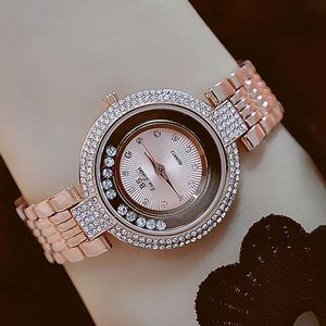 Relojes de mujer de marca de lujo, relojes de cuarzo con diamantes de cristal para mujer, reloj de oro rosa para mujer, reloj femenino de acero inoxidable 210527