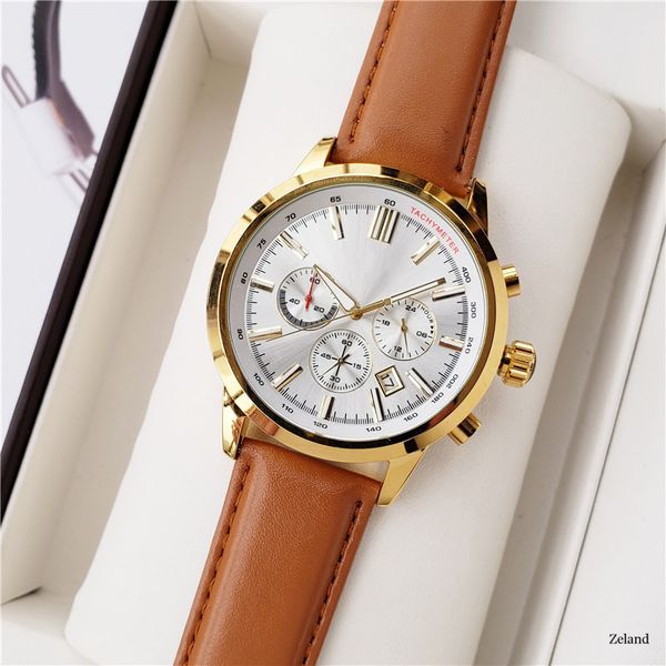 Montres pour femmes Montres de luxe pour hommes Montre de patron de mode pour hommes Tous les cadrans Travail Mouvement à quartz Chronographe Bracelet en cuir Designer Orologio Di Lusso