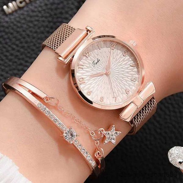 Relojes de pulsera de lujo para mujer, pulsera de cuarzo para mujer, vestido deportivo magnético para mujer, reloj de pulsera con esfera rosa, reloj femenino