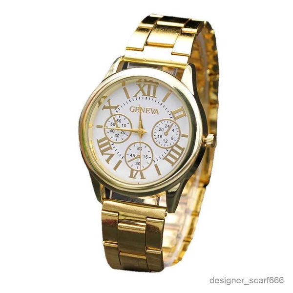 Montres femmes hommes 3 yeux or genève Quartz décontracté femmes acier inoxydable robe es Relogio Feminino dames horloge offre spéciale