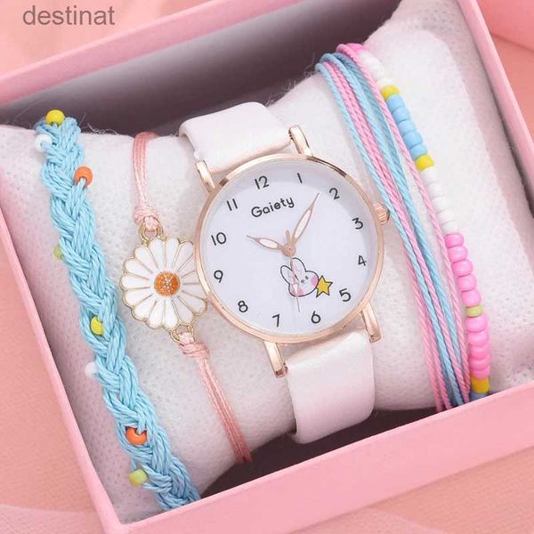 Women's Watches Nuevo 5 uds. Conjunto de pulsera de Reloj para Mujer, Reloj de pulsera de cuero con bonito conejo para niñas, Reloj de cuarzo a la moda para Mujer, Reloj para Mujer, regalo para estudiantesL231216