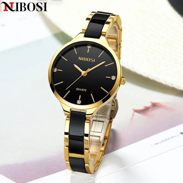 Женские часы NIBOSI relgio feminino, модные брендовые женские часы, роскошные кварцевые женские керамические часы, водонепроницаемые для 230928