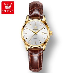 Montres pour femmes OLEVS 6898 Superthin étanche femmes montre-bracelet mode bracelet en cuir véritable montre à quartz pour femmes calendrier lumineux 230325