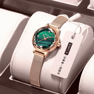 POEDAGAR Femmes Montre Bracelet De Luxe Simple Mode Cadran Vert Or Rose Maille Dames Japon Quartz Montre-Bracelet Étanche 230410