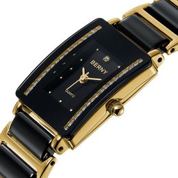 Montres pour femmes Quartz Movt céramique femmes montre pour les amoureux de la mode Rectangle hommes montre-Bracelet Bracelet à marque de luxe or Couple 230725