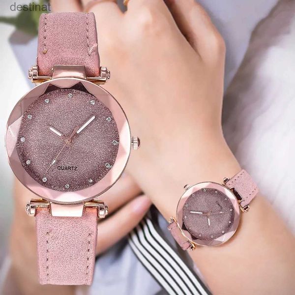 Montres pour femmes cadran rond strass étoile ciel argent rose femmes pour montre loisirs mode tendance ceinture givrée Vintage montre-bracelet à quartz noir L231216