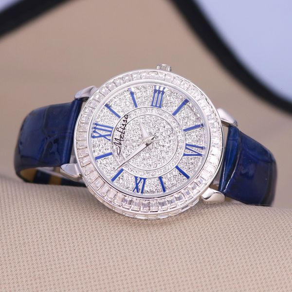 Montres pour femmes Vente Melissa Montre Crystal Fashion Hour Bracelet en cuir véritable Horloge Girl s Birthday Gift Box 230714