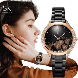 Montres féminines Shengke Fashion Design Womens Es Original Elegant Womans Quartz Quartz Top Luxury Diamond Dames Clock Drop Shipping L46