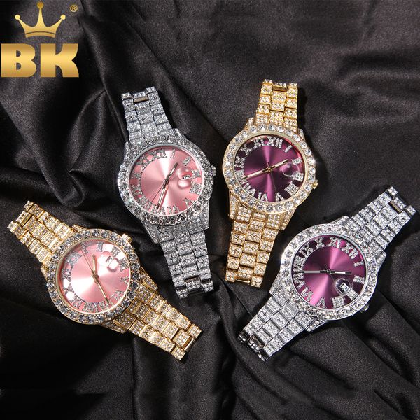 Montres pour femmes THE BLING KING Montre pour hommes Rose Violet Bleu Cadran Iced Out Quartz Horloge De Luxe Affaires Étanche Montres-Bracelets 230615