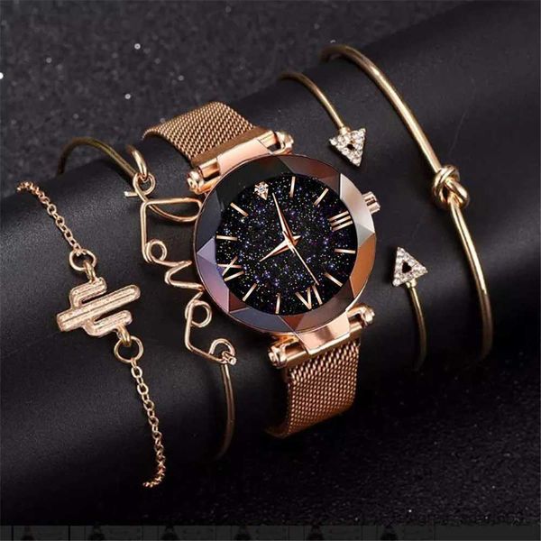 Relojes de mujer es de lujo esfera de oro rosa marca superior vestido de acero inoxidable pulsera de cuarzo correa de malla reloj femenino caliente Zegarek