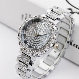 Dameshorloges Women Golden Watch voor Lady Luxury Designer -merk Crystal Diamond Bracelet Quartz PolsWatch Relogio Feminino282Q