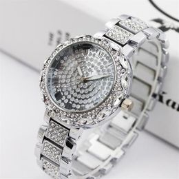 Dameshorloges Women Golden Watch voor Lady Luxury Designer -merk Crystal Diamond Bracelet Quartz PolsWatch Relogio Feminino257N