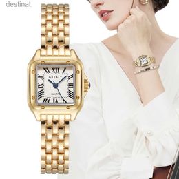 Dameshorloges Damesmode Vierkante Horloges Goudlegering Band 2023 Luxe Dames Quartz Horloges Kwaliteiten Vrouwelijke Romeinse Schaal ClockL231018