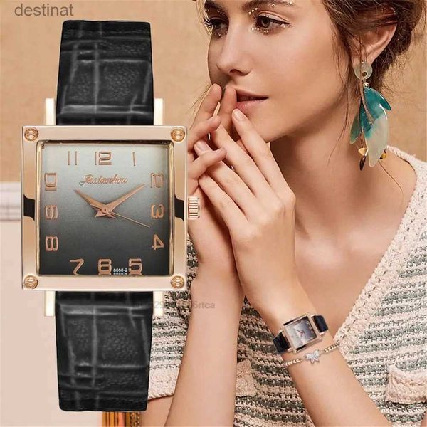 Montres femme Femmes dégradé couleurs montres carrées minimaliste luxe dames montres en cuir décontracté femme Quartz Relojes Para MujerL231018