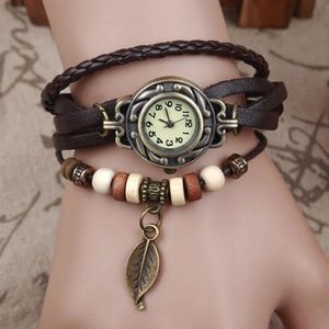 Montres pour femmes femmes montres mode rétro Bracelet en cuir feuille d'argent pendentif montre pour femmes Reloj Mujer 231110
