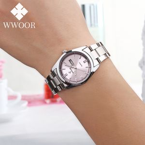 Montres pour femmes WWOOR Marque De Luxe Élégante Dame Causal Montre-Bracelet Étanche Simple Mode En Acier Inoxydable Quartz Robe Femmes Montre Reloj Mujer 230626