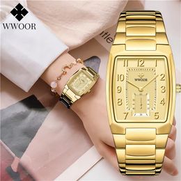 Relojes de mujer WWOOR, relojes dorados para mujer, pulsera creativa de acero para mujer, relojes de pulsera para mujer, reloj cuadrado resistente al agua para mujer 231107
