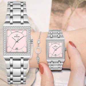 Dameshorloges WWOOR Topmerk Luxe Dames Diamanten Horloge Mode Vierkante Dame Polshorloge Eenvoudige Vrouwen Jurk Klein Horloge Relogio Feminino 230626