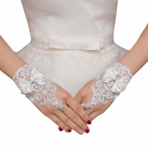 Gants de mariage pour femmes, gants en dentelle, gants de mariée avec nœud blanc, fête courte, Costume de bal, accessoires pour femmes 70dg #