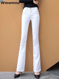 Pantalon en denim évasé en coton blanc 80 pour femme Fomal Skinny Stretch Jeans Tendance Couleur Bonbon Slim Cowboy Pantalon OL Pantalones 240124