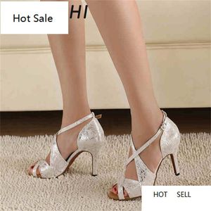 Chaussures de danse latine léopard en satin blanc pour femmes vente en gros Spot Salsa Party chaussures de danse carrées talons hauts 8.5cm