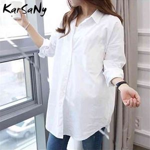 White Shirt Oversize Katoen Femme Tops Plus Size 5XL Lange Shirts voor Blouse Lente Mouw Tunieken 210719
