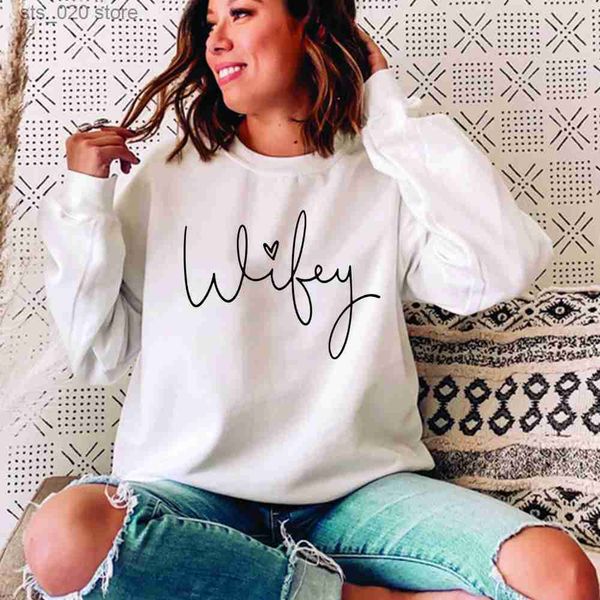 Wifey Sweat-shirt de douche nuptiale de fiançailles à capuche Top cadeau pour la mariée femmes Graphic Hoodies à manches longues Crewneck Sweatshirts T230727