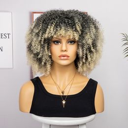 Dames Wig Synthetisch haar Krullen 14 centimeter lang 200% Dichtheid Afrikaanse mode -explosie Roll kort krullend haar multi -kleuren pruikenhoofddeksel