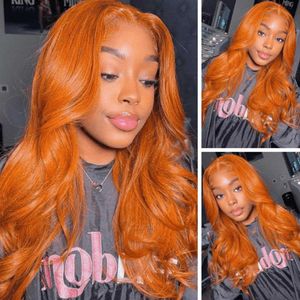 Dames Wig Big Wave voorkant Lace Oranje Wig Middle Long Curly Hair Chemical Fiber Full Head Cover Pruiken 230301