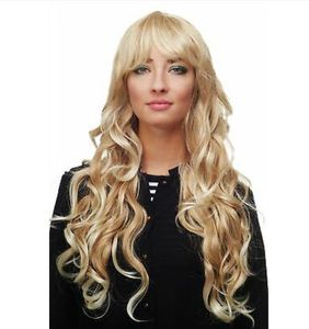 Perruque femme blonde mixte bouclée ondulée longue partie latérale env. 70 CM