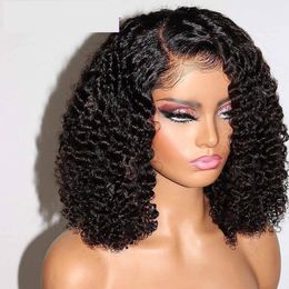 Dames Wig Kinky Curly Bob Wig Bobo Head Set Human Hair Wig 5x5t T Style 150 %