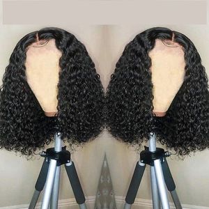 Perruque de perruque féminine Curly Bob Bob Bobo Head Set Human Hair Wig 4x1 T Style 150%