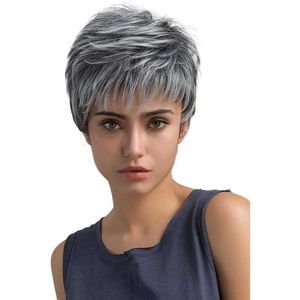 Perruques pour femmes mode gris blanc couleur mixte courte haute température soie ffy cheveux bouclés